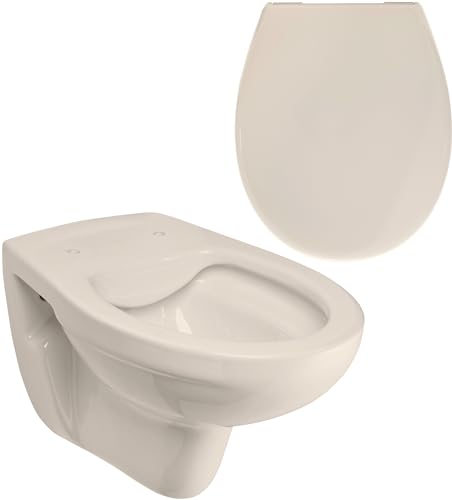 Calmwaters® Spülrandloses Hänge WC als Tiefspül WC im Komplett-Set mit Toilettendeckel mit Absenkautomatik in Pergamon Take-Off, 99000192 von Calmwaters