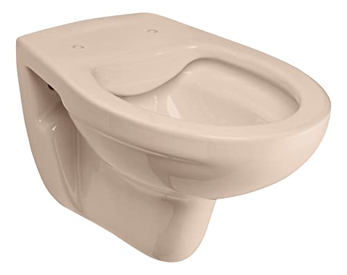 Calmwaters® Spülrandloses Hänge WC in Beige-Bahamabeige, Wand WC Abgang waagerecht, Tiefspül WC ohne Spülrand, Tiefspüler wandhängend, Wandtoilette aus Sanitärkeramik in Beige, 08AB6146 von Calmwaters