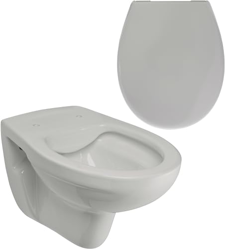 Calmwaters® Spülrandloses Wand WC im Set in Manhattan-Grau, Tiefspüler mit WC Sitz aus Urea-Duroplast mit Absenkautomatik, 99000191 von Calmwaters