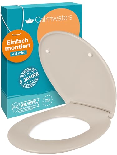 Calmwaters® Premium WC Sitz einfache Montage, Toilettendeckel bis 250 kg, Made in EU, antibakterieller Duroplast, doppelte Absenkautomatik, 2 Montage Optionen, abnehmbar, Klobrille, oval, Pergamon von Calmwaters