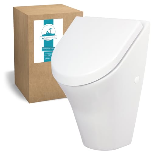 Calmwaters® Urinal-Set in Weiß, Urinal inklusive Urinal-Deckel, Abgang und Zulauf hinten, Deckel mit Absenkautomatik, aus Sanitärkeramik, 46CL6206 von Calmwaters