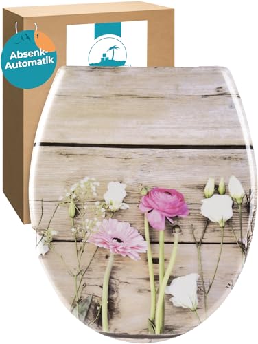 Calmwaters® WC Sitz Blumen-Motiv Wild Flower mit doppelter Absenkautomatik, antibakteriell, abnehmbar, Duroplast Toilettensitz, Schnell-Befestigung, universaler O-Form Klodeckel, 26LP5390 von Calmwaters