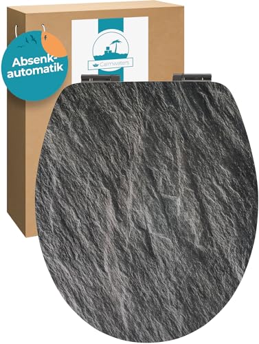 Calmwaters® WC Sitz mit Absenkautomatik, Stein-Motiv Splinter Stone, Holzkern Toilettendeckel, Fast-Fix, Metallscharnier, universale O-Form, ovaler Klodeckel, Toilettensitz Stein, Anthrazit, 26LP5013 von Calmwaters