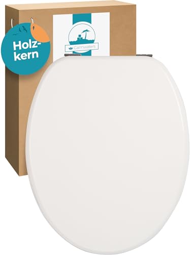 Calmwaters® Weißer WC Sitz mit Holzkern Modern Wellness, Metall-Befestigung, universale O-Form, Holzkern Toilettendeckel, Komfort Klodeckel, ovale Toilettenbrille, hygienisch in Weiß, 26LP2761 von Calmwaters