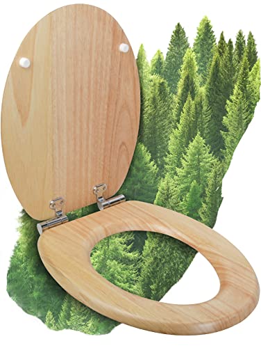 Calmwaters® WC Sitz mit Absenkautomatik Holz, Toilettensitz Modern Wellness, Holzkern Toilettendeckel, Fast-Fix, Metallscharnier, universale O-Form, ovaler Klodeckel, Echtholzfurnier Kiefer, 26LP2846 von Calmwaters