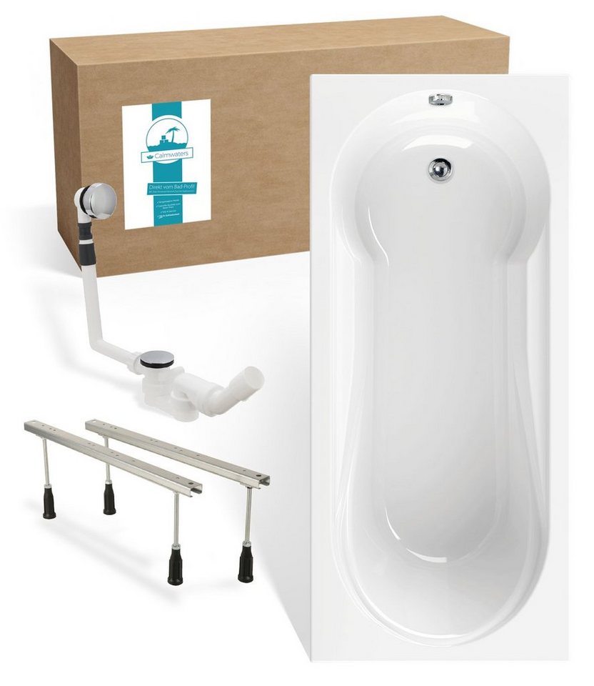 Calmwaters Badewanne Modern Small 2, (3-tlg), Weiß, 180 x 80 cm, Duschbereich, Wannenfuß, Ablaufgarnitur, 99000290 von Calmwaters