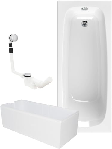 Calmwaters® Badewanne Komplettset 180x80 cm mit Wannenträger & Ablaufgarnitur, Set Acryl-Badewanne rechteckig, Original Rechteck Badewanne 180 x 80 cm, Weiß von Calmwaters