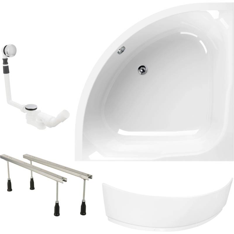 Calmwaters Eckbadewanne Modern Small 2 120x120 cm Set Schürze Wannenfuß & Ablaufgarnitur 99000047 von Calmwaters
