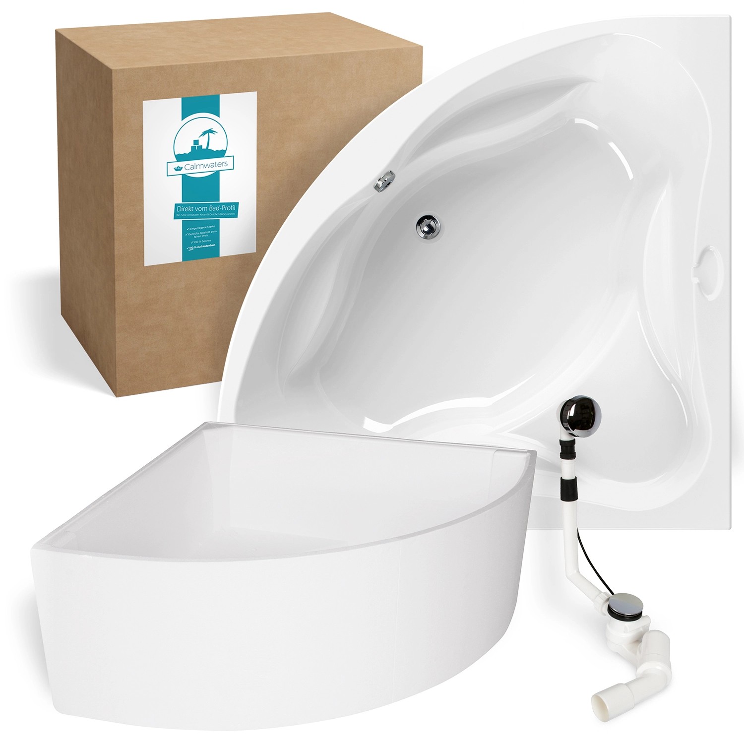 Calmwaters Eckbadewanne Original 140x140 cm Set Wannenträger & Ablaufgarnitur 99000089 von Calmwaters