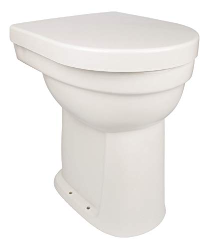 Calmwaters® Stand WC erhöht und WC Sitz mit Absenkautomatik, 10 cm erhöht, Abgang senkrecht, Flachspüler, Sanitärkeramik, Standard-Form, WC in Weiß mit Bodenabfluss, 07AB2245 von Calmwaters