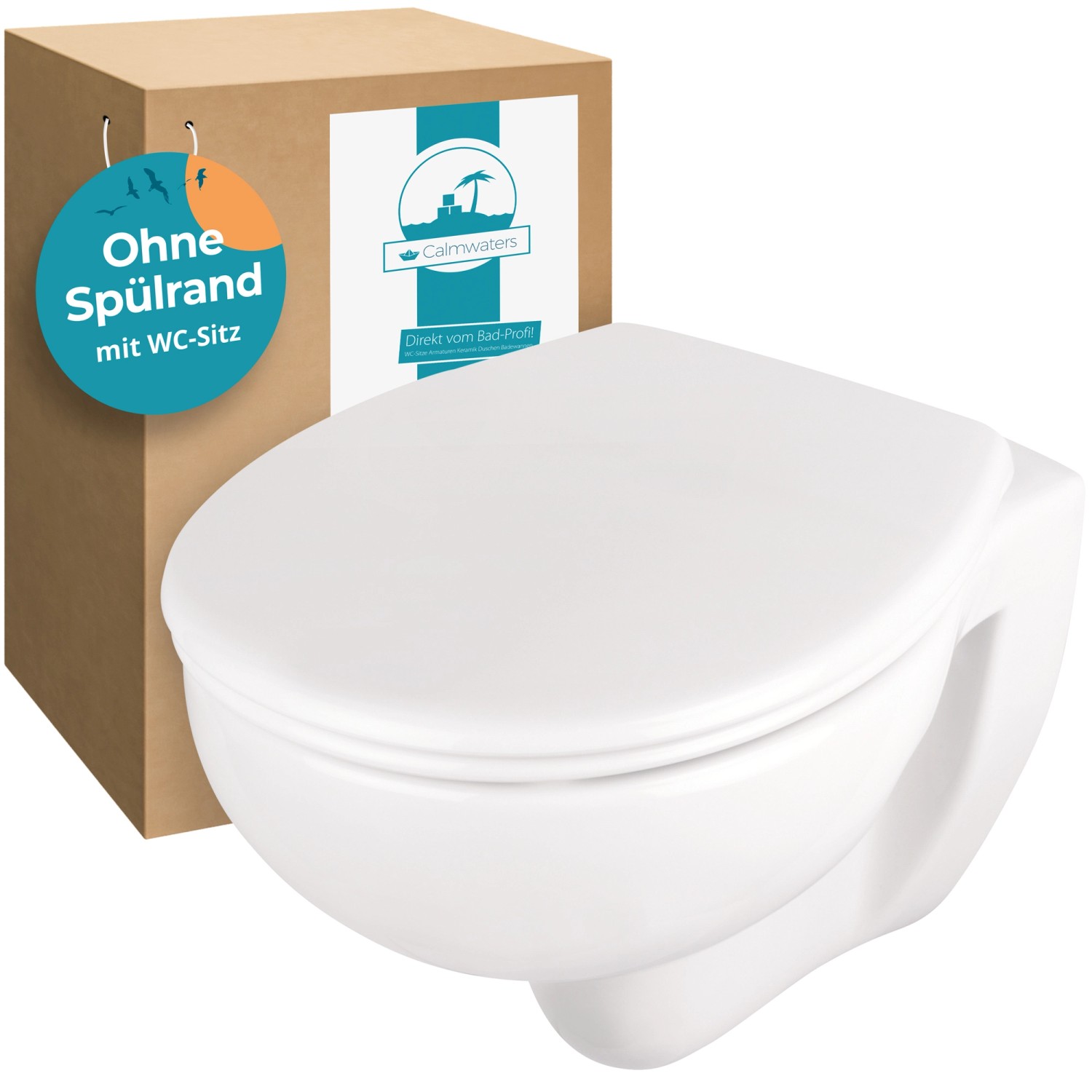 Calmwaters Hänge WC Premium Spülrandlos Set WC-Sitz Absenkautomatik 08AB3131 von Calmwaters