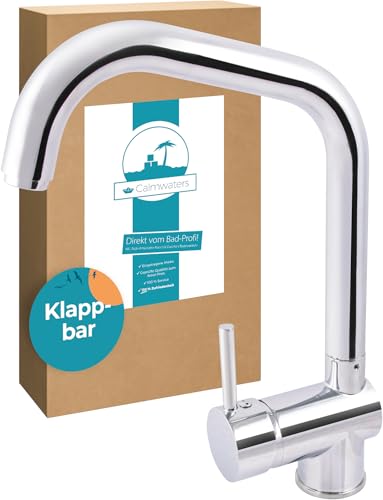 Calmwaters® Klappbare Vorfensterarmatur Honest Extra, Wasserhahn Küche, Spültischarmatur für Unterfenstermontage, drehbar & abnehmbar, Einhebelmischer, Keramikkartusche, Messing, Chrom, 12PZ5070 von Calmwaters