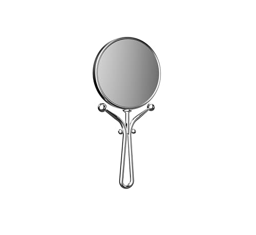 Calmwaters Reisespiegel Handspiegel, 5/1-fach Vergrößerung, Chrom, rund, zweiseitige Kristallglas-Spiegelfläche, geschwungener Metallgriff, 127 mm, 80BS6256 von Calmwaters