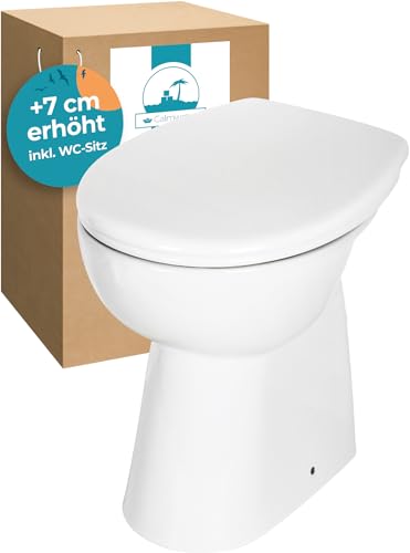 Calmwaters® Spülrandloses WC Komplettset Elements Wellness mit Toilettendeckel, erhöhtes Stand WC + 7 cm, abnehmbarer WC-Sitz mit Absenkautomatik & Schnellbefestigung, Tiefspüler, Weiß, 07AB3134 von Calmwaters