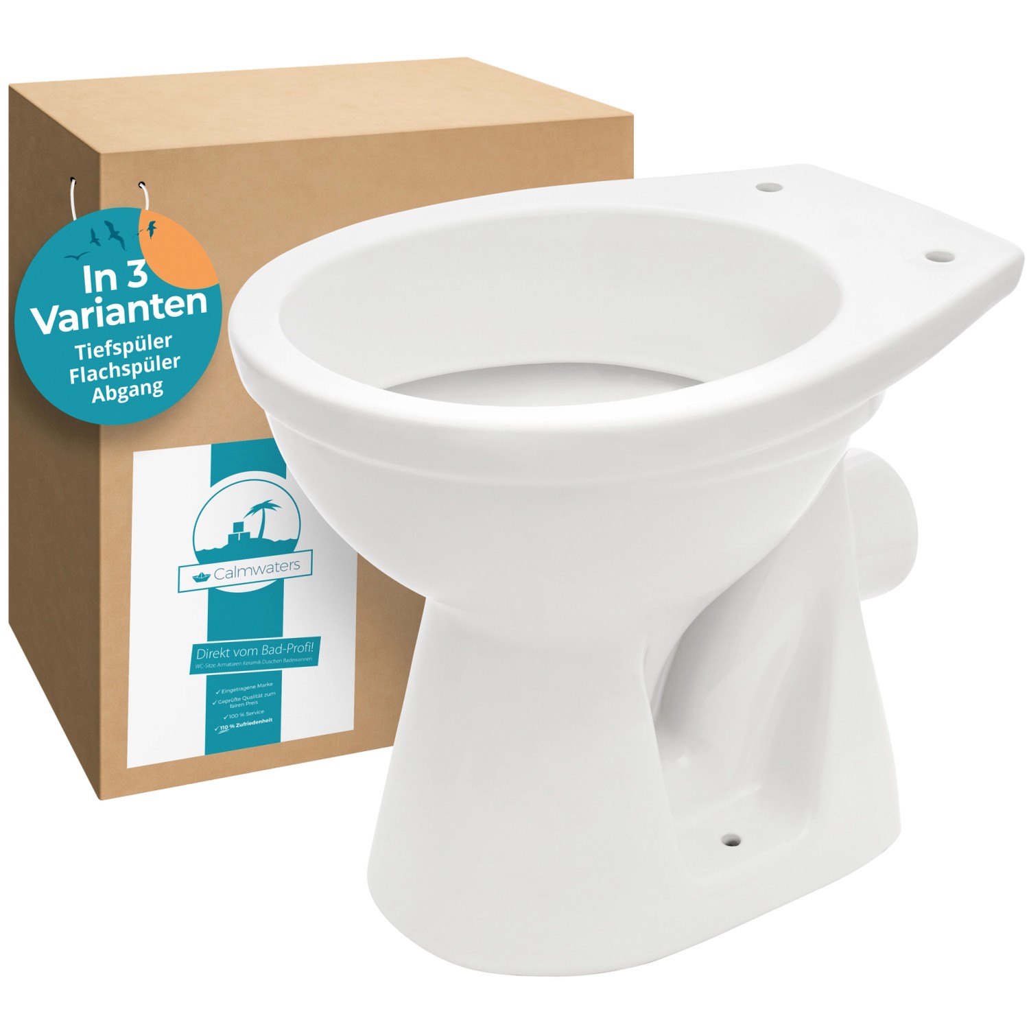 Calmwaters Stand-WC Universal Weiß Tiefspüler Abgang Waagerecht 07AB2318 von Calmwaters