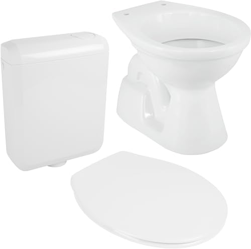 Calmwaters® Stand WC mit senkrechtem Abgang im Set mit Toilettendeckel und Spülkasten, 99000184 von Calmwaters