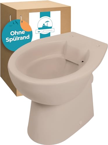 Calmwaters Stand WC spülrandlos in Beige-Bahamabeige, Tiefspüler mit Abgang waagerecht, hygienische Toilette ohne Spülrand, bodenstehendes WC aus Sanitärkeramik in Beige, 39 cm Höhe, 07AB6143 von Calmwaters