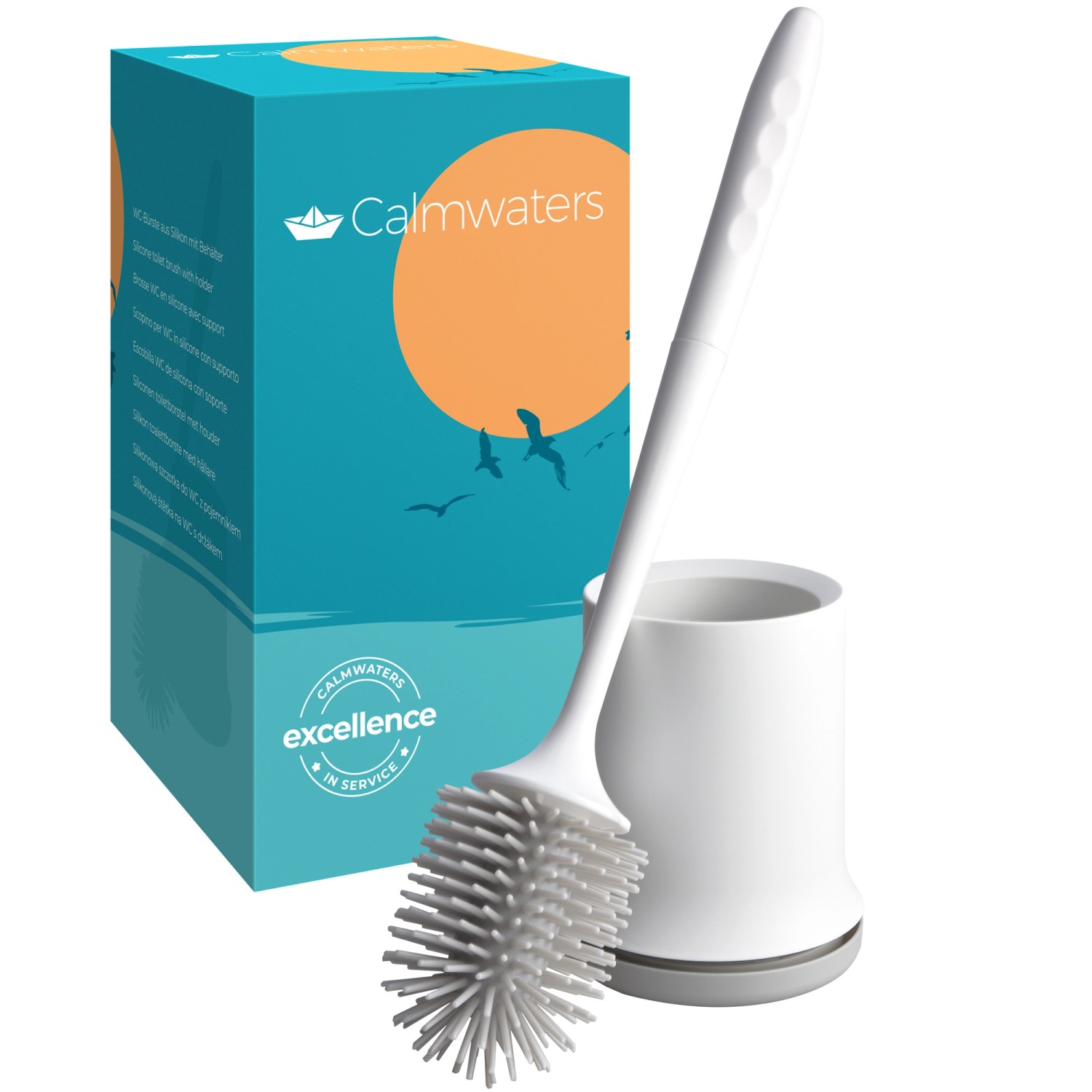 Calmwaters WC-Bürste Weiß Silikon Klebe-Wandhalterung Waschbar 28AL6132 von Calmwaters