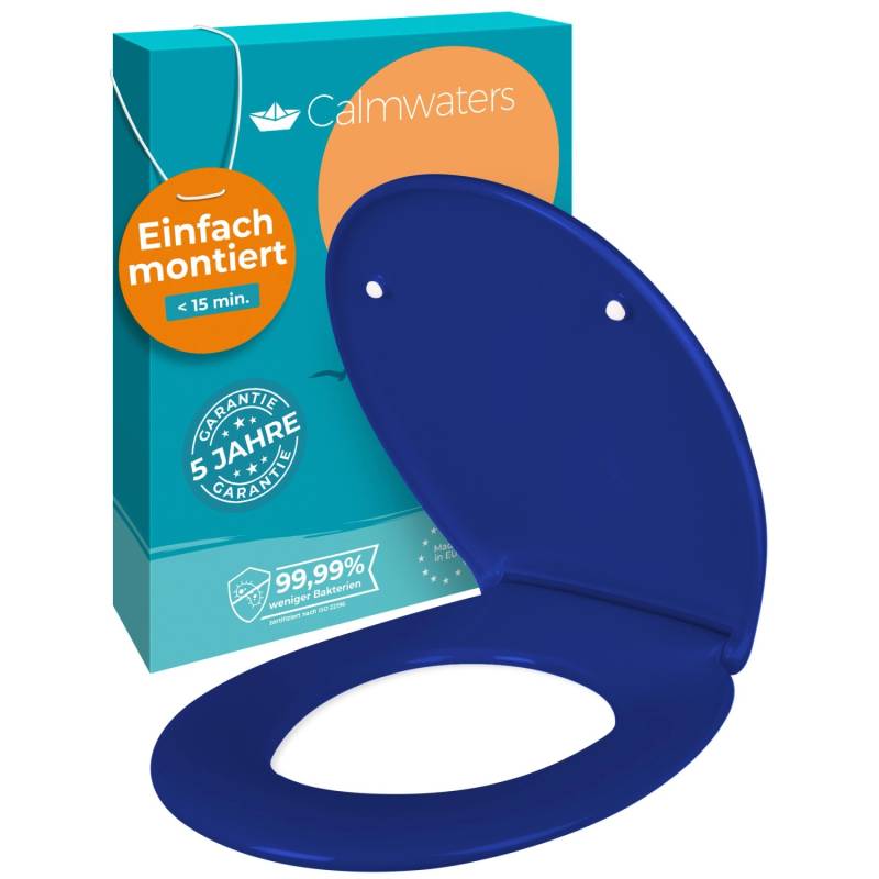 Calmwaters WC Sitz Premium Blau Absenkautomatik Made In EU 250 kg Antibakteriell Abnehmbar Duroplast 26LP6226 von Calmwaters