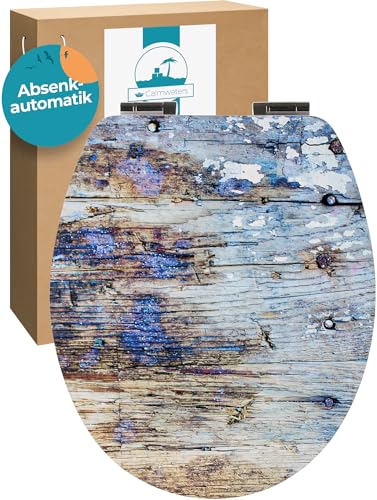 Calmwaters® WC Sitz mit Absenkautomatik, Holz-Motiv Shabby-Wood, Holzkern Toilettendeckel, Fast-Fix, Metallscharnier, universale O-Form, ovaler Klodeckel, Komfort Toilettensitz, Holz-Dekor, 26LP5405 von Calmwaters