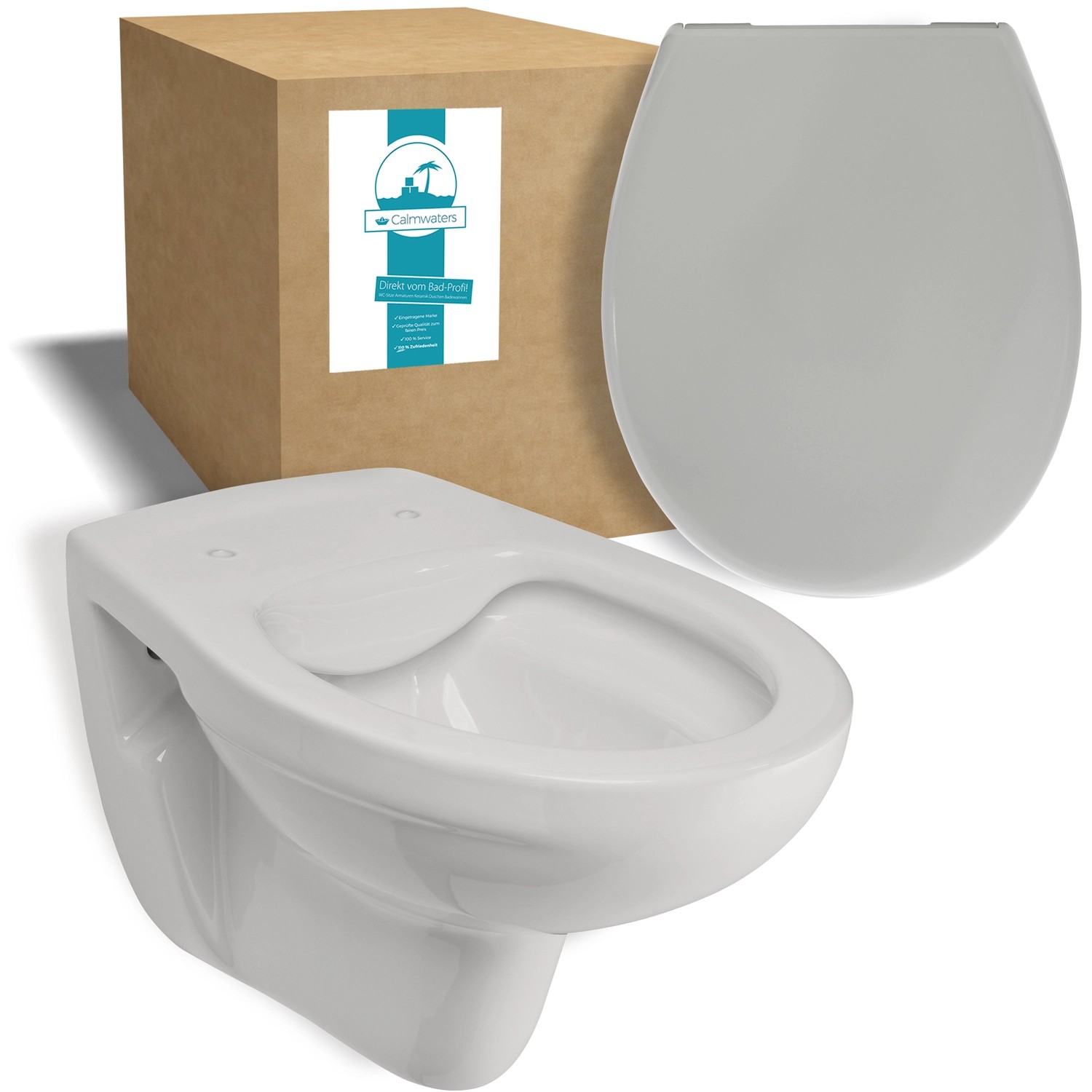 Calmwaters Wand-WC Manhattan-Grau Spülrandlos Set WC-Sitz Absenkautomatik 99000191 von Calmwaters