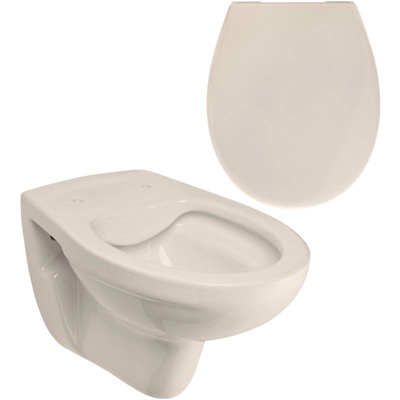 Calmwaters Wand-WC Spülrandlos Tiefspüler Set WC-Sitz Absenkautomatik Pergamon 99000192 von Calmwaters