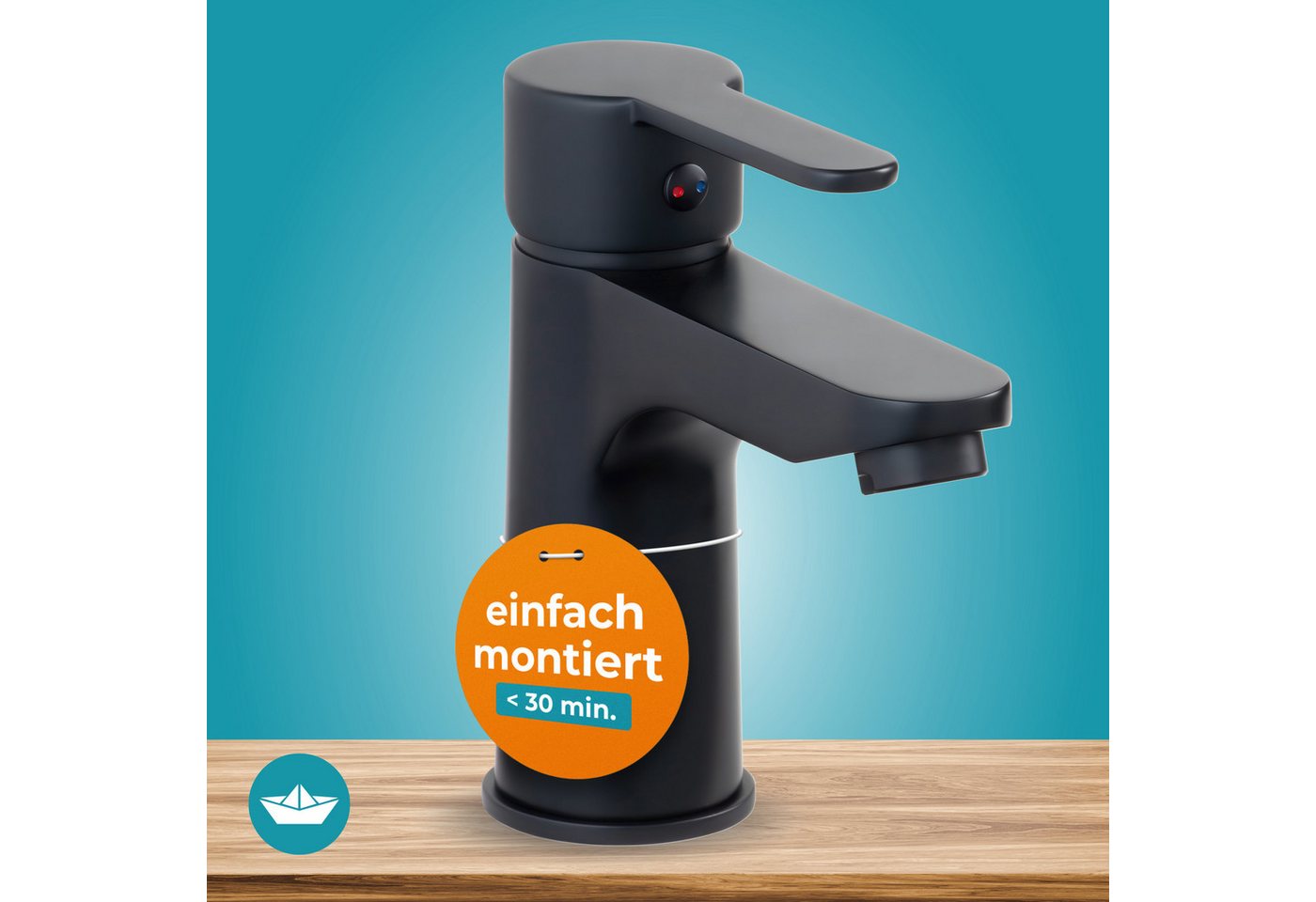 Calmwaters Waschtischarmatur (Wasserhahn Waschtisch, Waschtischarmatur) Einhebelmischer, Schwarz, leichte Montage von oben, 14PZ6153 von Calmwaters