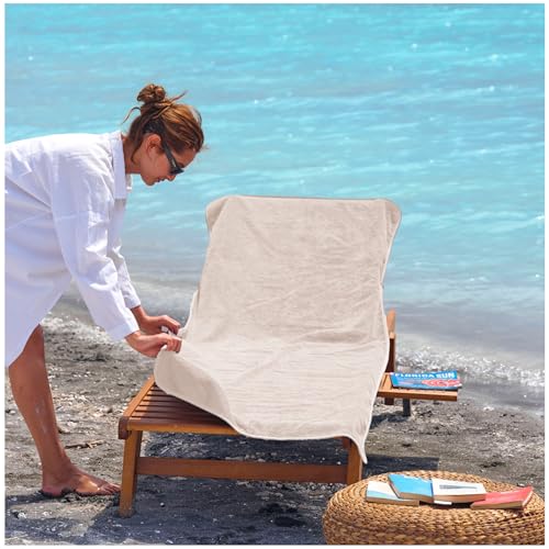 CalmyBEACH Frottee Schonbezug für Gartenliegen - 200x75cm Bezug 100% Baumwolle Sonnenliege Auflage Strandliege Strandliegenauflage Liegenauflage (Beige) von CalmyBEACH