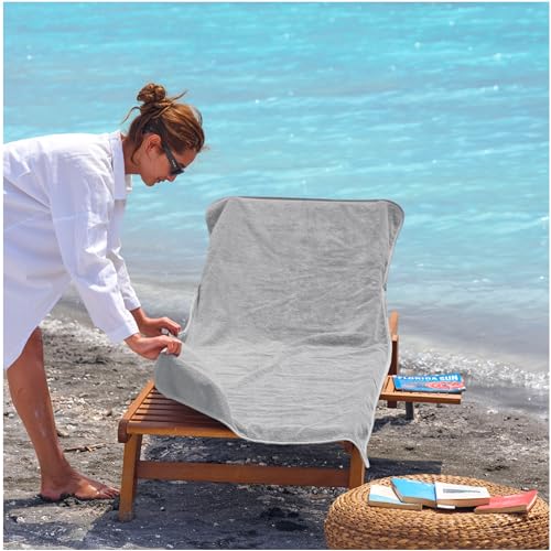 CalmyBEACH Frottee Schonbezug für Gartenliegen - 200x75cm Bezug 100% Baumwolle Sonnenliege Auflage Strandliege Strandliegenauflage Liegenauflage (Grau) von CalmyBEACH