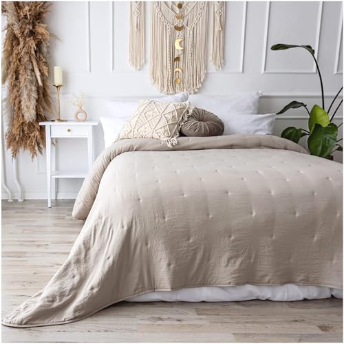 CalmyHOME Bettüberwurf Tagesdecke Bett Überwurf 170x220cm Sofaüberwurf Steppdecke Sofa Decke Überwurfdecke Tages Decken Betthusse XXL Überdecke Gesteppte Tagesdecken gesteppt Quilt (Beige) von CalmyHOME