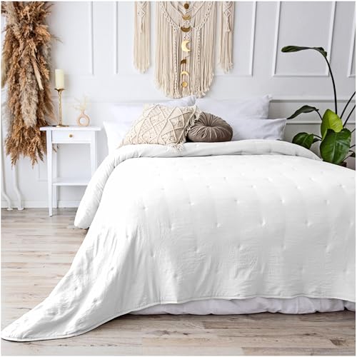 CalmyHOME Bettüberwurf Tagesdecke Bett Überwurf 170x220cm Sofaüberwurf Steppdecke Sofa Decke Überwurfdecke Tages Decken Betthusse XXL Überdecke Gesteppte Tagesdecken gesteppt Quilt (Weiss) von CalmyHOME