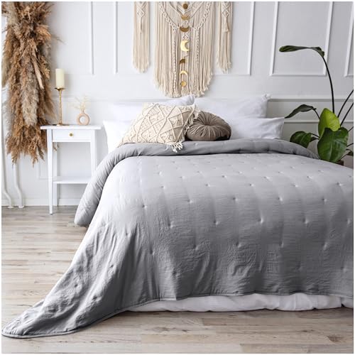 CalmyHOME Bettüberwurf Tagesdecke Bett Überwurf 200x220cm Sofaüberwurf Steppdecke Sofa Decke Überwurfdecke Tages Decken Betthusse XXL Überdecke Gesteppte Tagesdecken gesteppt Quilt (Grau) von CalmyHOME