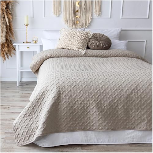 CalmyHOME Tagesdecke Bett Bettüberwurf Überwurf 200x220cm Sofaüberwurf Steppdecke Sofa Decke Überwurfdecke Tages Decken Betthusse XXL Überdecke Gesteppte gesteppt Quilt Bedspread (Beige) von CalmyHOME