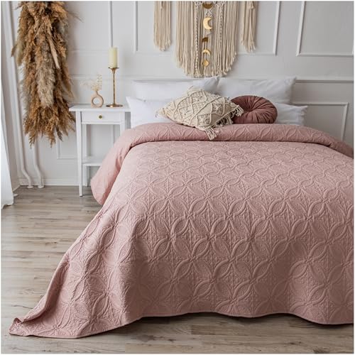 CalmyHOME Tagesdecke Bett Bettüberwurf Überwurf Ornamente 200x220cm Sofaüberwurf Steppdecke Sofa Decke Überwurfdecke Tages Decken Betthusse XXL Überdecke Gesteppte Tagesdecken (Altrosa) von CalmyHOME