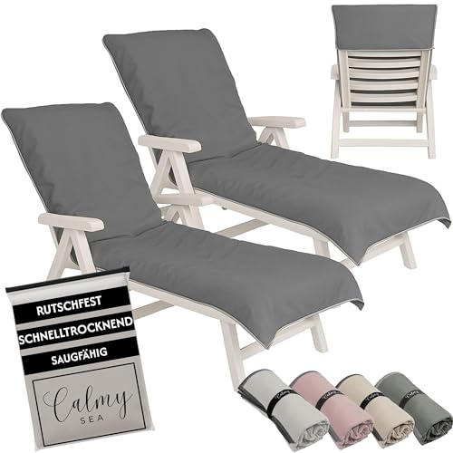 CalmySEA 2x Handtuch für Sonnenliege - 200x75cm mit Kapuze Microfaser Light Weight Schonbezug für Gartenliege Handtücher mit Umschlag Liegestuhl Bezug Strandliege (Anthrazit, 2 Stück) von CalmySEA