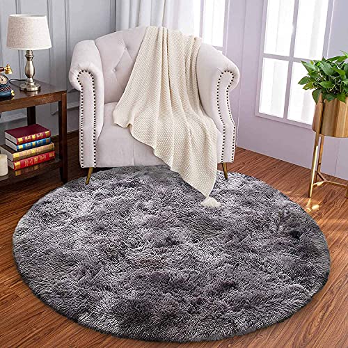 Calore Teppich Rund - Flauschige，Hochflor, Langflor Modern Teppiche fürs Wohnzimmer, Schlafzimmer, Esszimmer oder Kinderzimmer,Schadstoffgeprüft (Grau Schwarz, 160 cm) von Calore