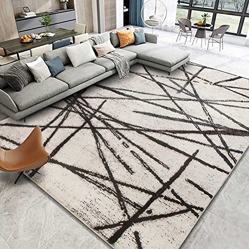 Calore Teppich Wohnzimmer Beige Schlafzimmer Teppich Flauschig Kurzflor Teppich Waschbarer Teppiche Dunkelbraun Gestreifter Teppich (Beige, 200 x 300 cm) von Calore