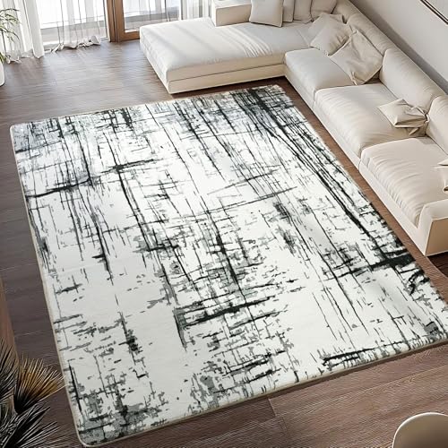Calore Teppich Wohnzimmer Kurzflor Teppich Schlafzimmer rutschfest Weich Moderner Wohnzimmerteppich Große Teppiche (Abstrakt grau/weiß/schwarz, 200 x 300 cm) von Calore