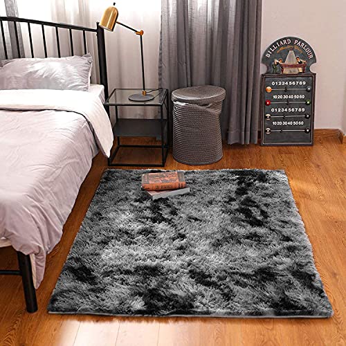 Calore Teppiche Flausching Wohnzimmer Teppiche Shaggy Teppiche Schlafzimmer Teppich Waschbarer Weiche Teppiche Bequeme ​für Wohnkultur (GRAU SCHWARZ, 80 * 120 cm) von Calore