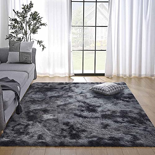 Calore Teppiche Flausching Wohnzimmer Teppiche Shaggy Teppiche Schlafzimmer Teppich Waschbarer Weiche Teppiche Bequeme ​für Wohnkultur (Grau Schwarz, 135 x 185 cm) von Calore