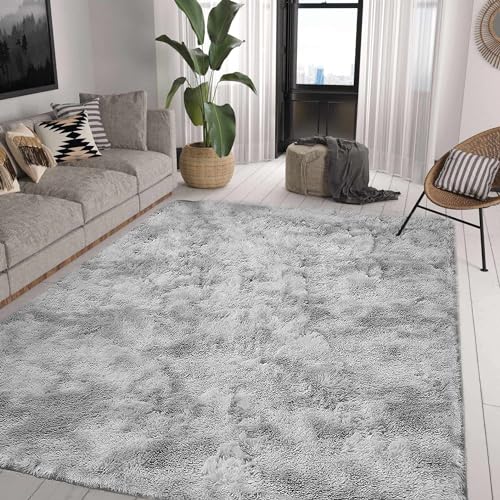 Calore Teppiche Flausching Wohnzimmer Teppiche Shaggy Teppiche Schlafzimmer Teppich Waschbarer Weiche Teppiche Bequeme ​für Wohnkultur (Grau Weiß, 120 * 160 cm) von Calore