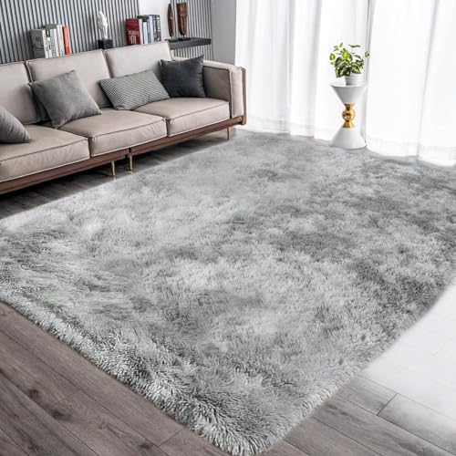 Calore Teppiche Flausching Wohnzimmer Teppiche Shaggy Teppiche Schlafzimmer Teppich Waschbarer Weiche Teppiche Bequeme ​für Wohnkultur (Grau Weiß, 160 * 200 cm) von Calore