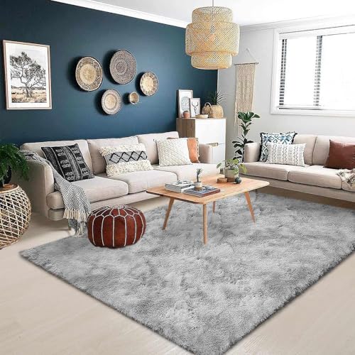 Calore Wohnzimmerteppich, Shaggy, Teppich, modern, für Innenräume, komfortabel, Haus, Bodenteppich (Grau/Weiß, 160 x 200 cm) von Calore