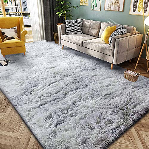 Calore Teppiche Flausching Wohnzimmer Teppiche Shaggy Teppiche Schlafzimmer Teppich Waschbarer Weiche Teppiche Bequeme ​für Wohnkultur (Grau Weiß, 200 x 250 cm) von Calore