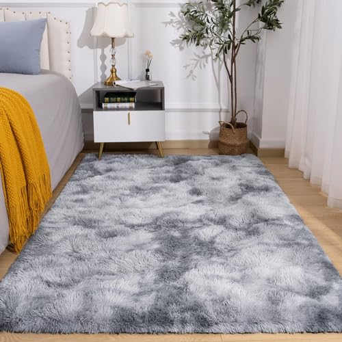 Calore Teppiche Flausching Wohnzimmer Teppiche Shaggy Teppiche Schlafzimmer Teppich Waschbarer Weiche Teppiche Bequeme ​für Wohnkultur (Grau Weiß, 80 x 120 cm) von Calore