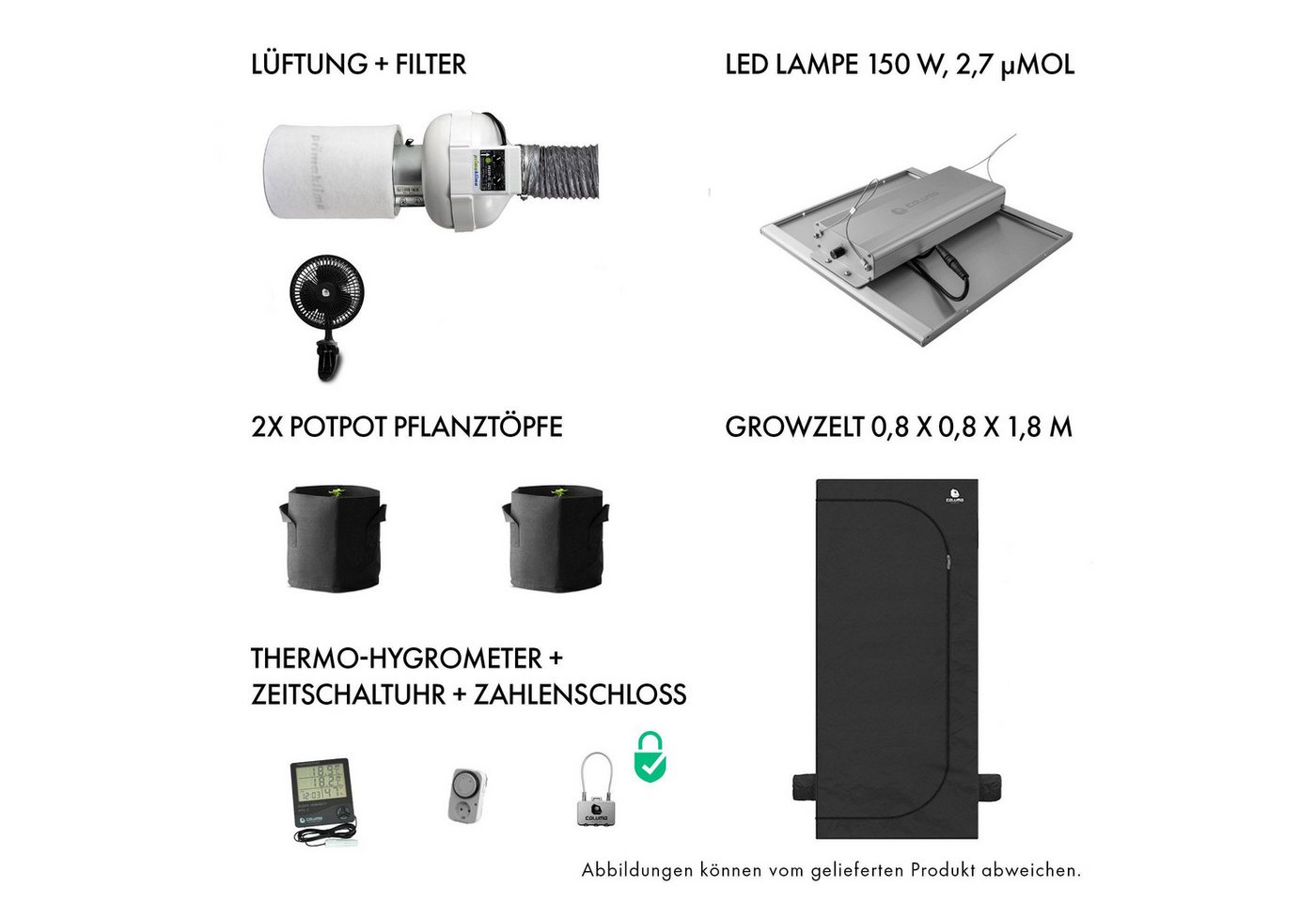 Caluma Foliengewächshaus Caluma Growbox Komplettset 80x80x180cm für 2 Pflanzen, BxTxH: 80 x 80 x 180 cm, Komplettset, 80x80x180 cm,150W LED, Prima Klima PKVS-100-TC Lüftungsset Caluma Foliengewächshaus Caluma Growbox Komplettset 80x80x180cm für 2 Pflanzen, BxTxH: 80 x 80 x 180 cm, Komplettset, 80x80x180 cm,150W LED, Prima Klima PKVS-100-TC Lüftungsset von Caluma