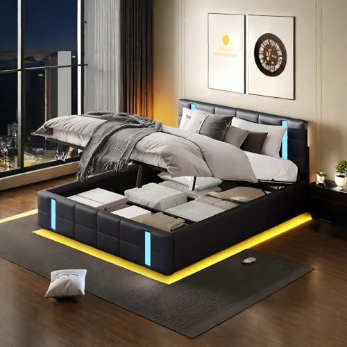 Bed Double Avec Rangement, éclairage LED, fonction de Rangement Avec Barre à GAZ, chargement USB, Assemblage Rapide, Cadre de en métal PU, Classique, Pour Adulte, adapté à la Chambre à Coucher a1B9c6 Bed Double Avec Rangement, éclairage LED, fonction de Rangement Avec Barre à GAZ, chargement USB, Assemblage Rapide, Cadre de en métal PU, Classique, Pour Adulte, adapté à la Chambre à Coucher a1B9c6 von Caluself