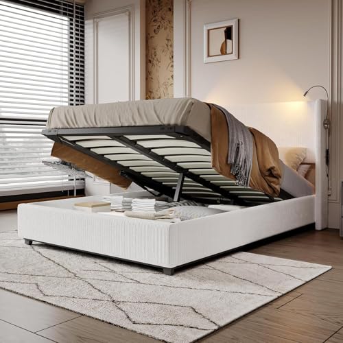 Bed Double à Lattes et tête de, Avec liseuse et Rangement, Cadre de Plateforme, Adulte, en Velours côtelé 9P3q6R Bed Double à Lattes et tête de, Avec liseuse et Rangement, Cadre de Plateforme, Adulte, en Velours côtelé 9P3q6R von Caluself