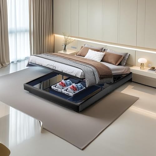 Bed coffre, Double Avec Filet de cm, Avec Lampe de Chevet LED, Pour Double, Cadre de Noir a2B9c7 von Caluself