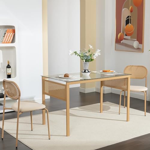 Caluself 2er-Set Stühle – Vintage-PE-Rattan-Esszimmerstühle – Metallbeine und gepolsterte Sitzfläche Caluself 2er-Set Stühle – Vintage-PE-Rattan-Esszimmerstühle – Metallbeine und gepolsterte Sitzfläche von Caluself